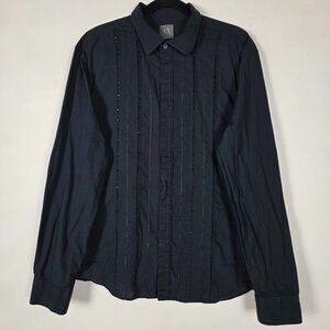 Armani Exchange AX Striped Rhinestone Mens XL Long Sleeve Black Button Shirt